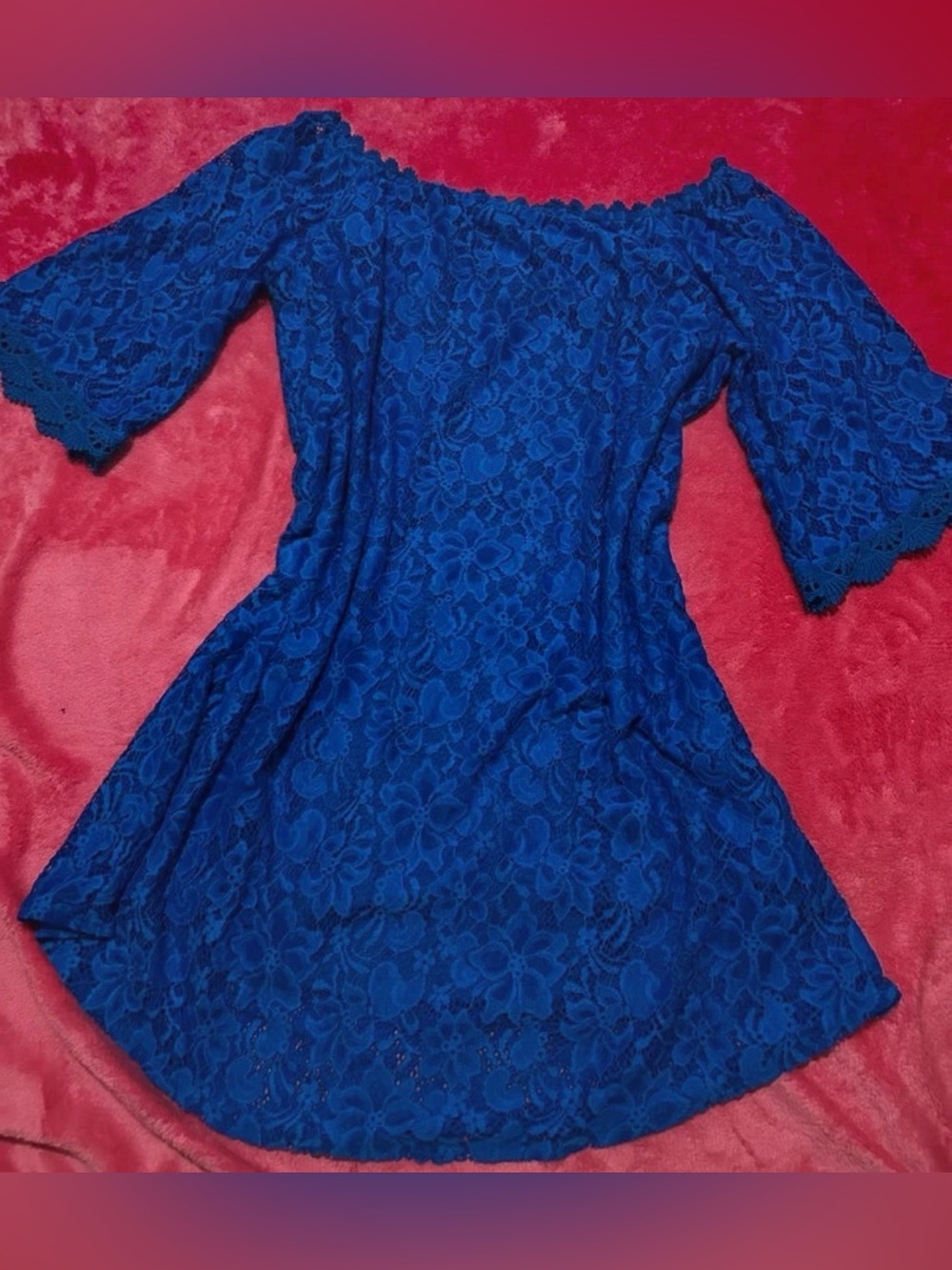 Off-the-Shoulder Royal Blue Lace Tunic Top